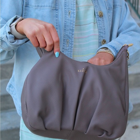 Tan Crescent Hobo Bag with Silver Accents - Picture 4 of 7